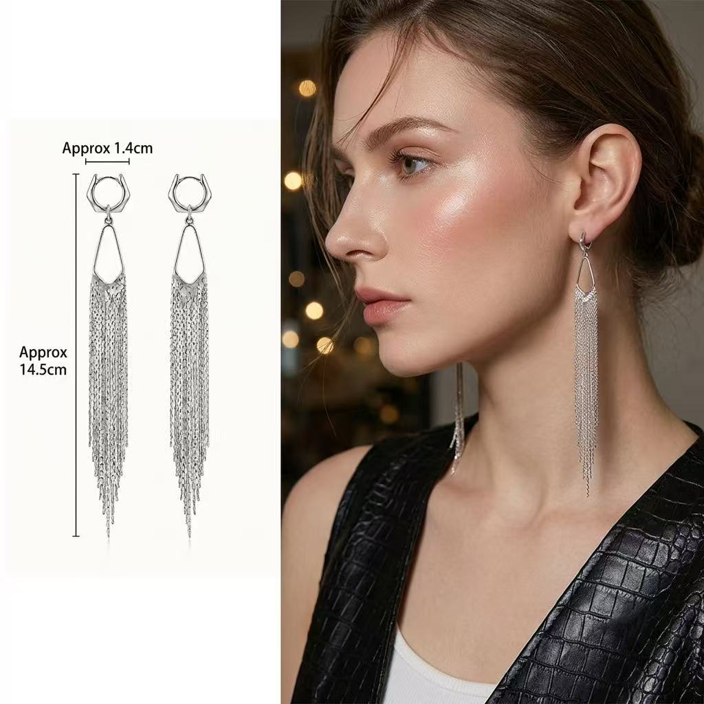 Cascade | 14.5cm Diamond-Cut Fringe Statement Earrings