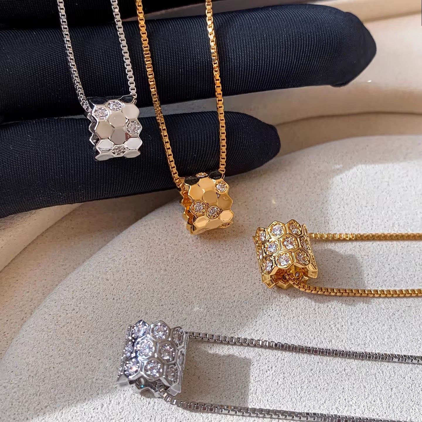 Aurora | Geometric Honeycomb Pave Cylinder Necklace