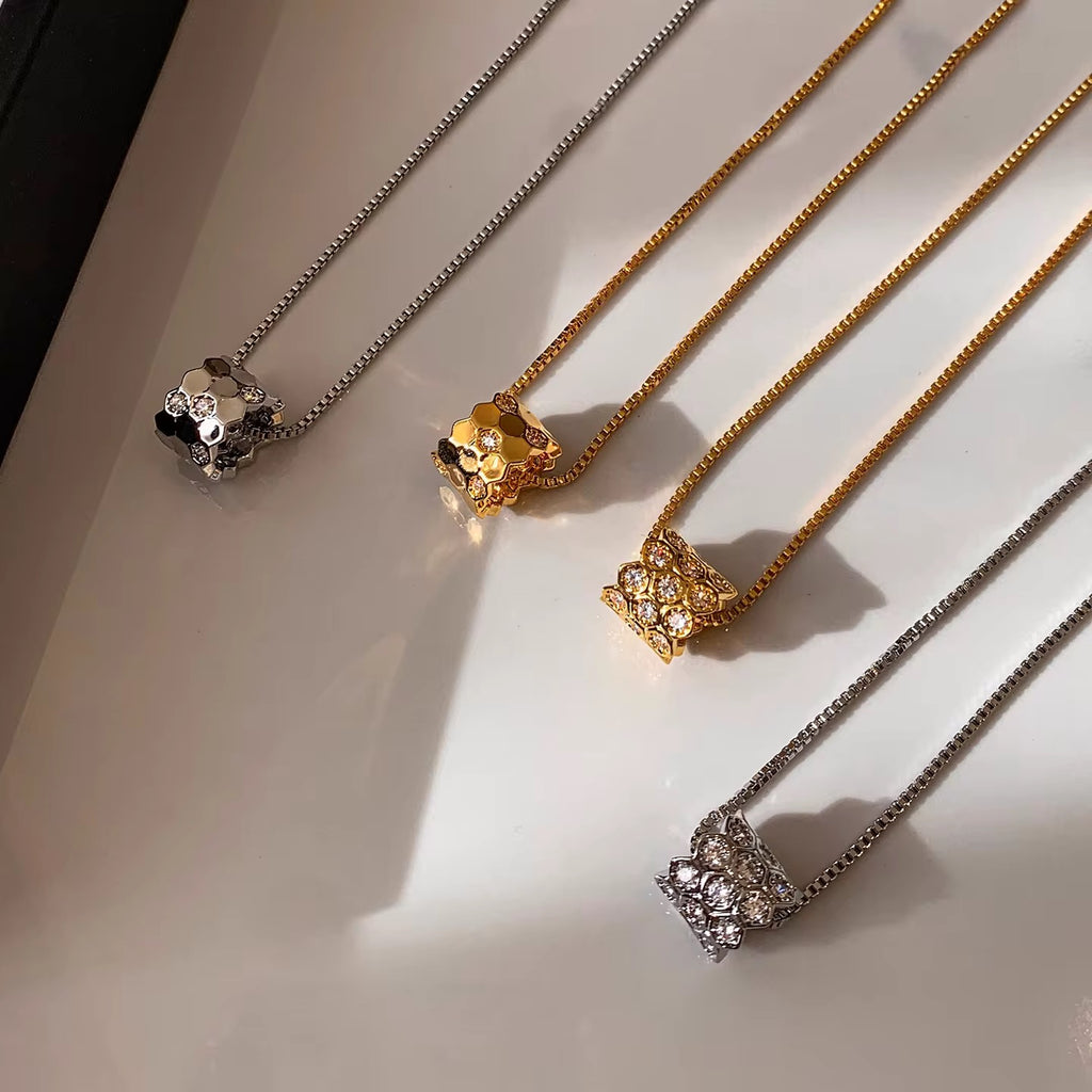 Aurora | Geometric Honeycomb Pave Cylinder Necklace