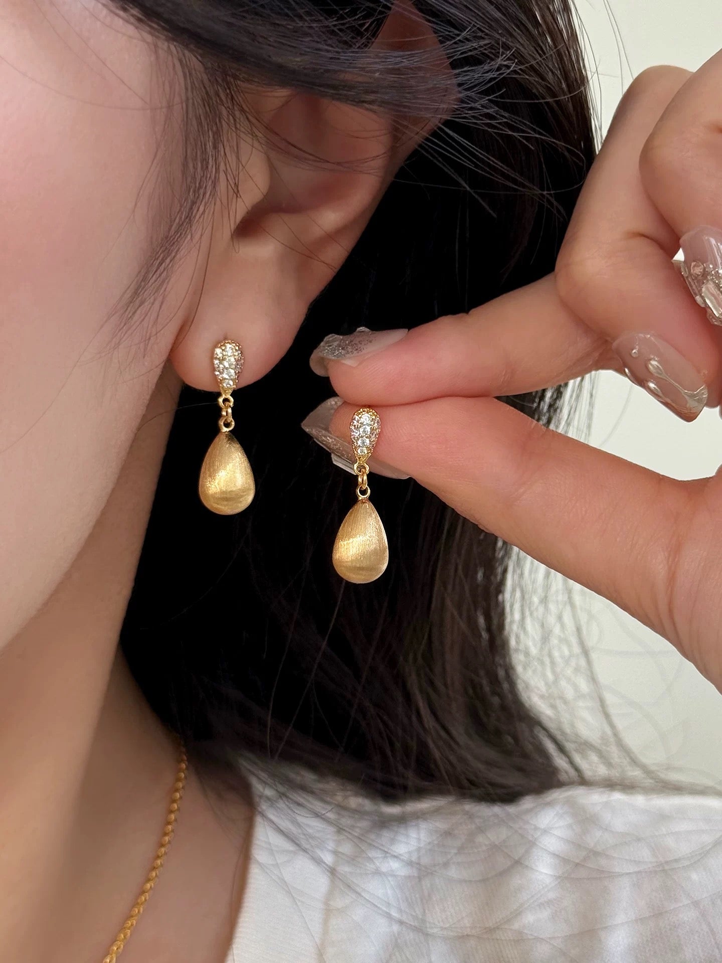 Lumina | Brushed Teardrop Pave Drop Earrings