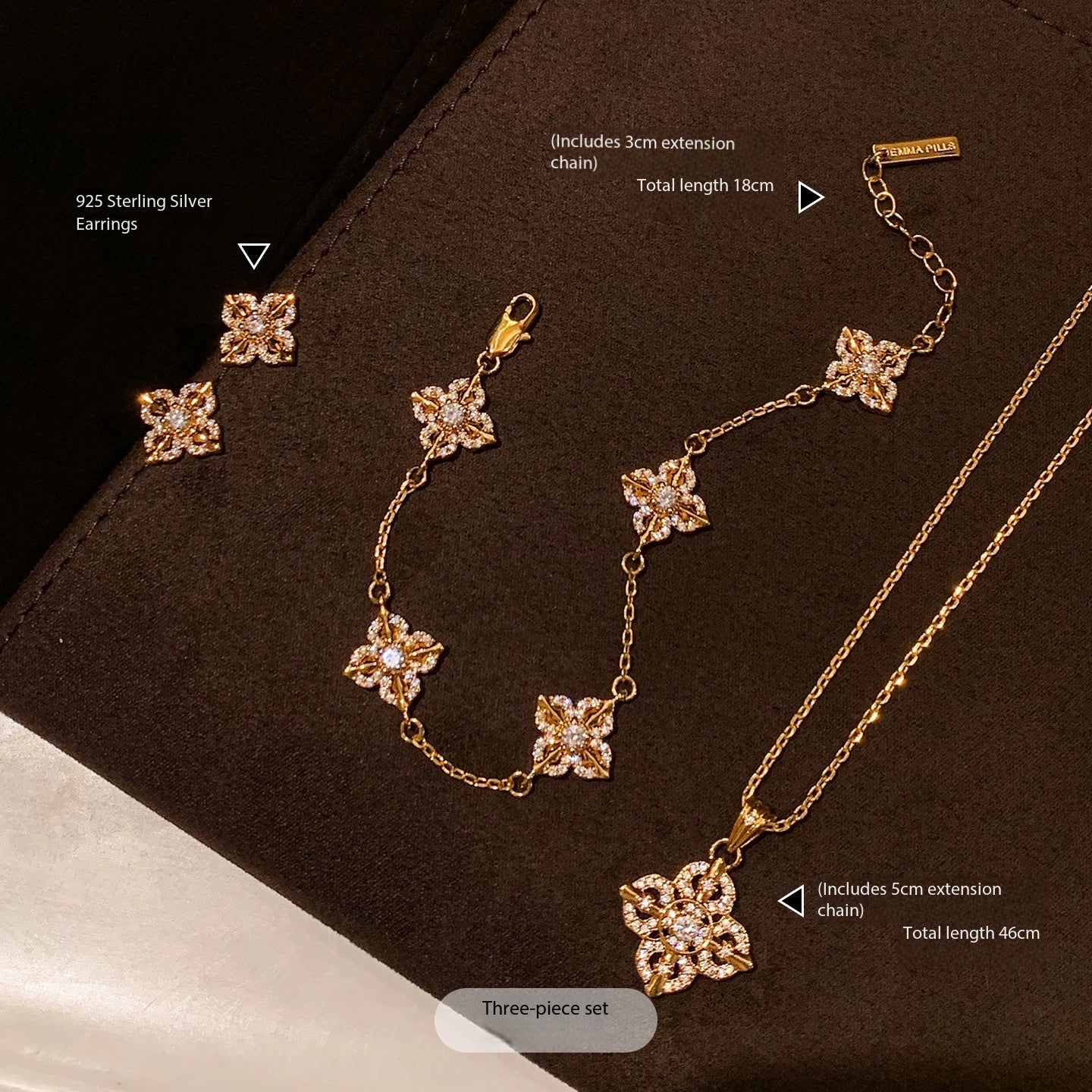 Fleur | Pave Floral Motif 3-Piece Jewelry Set