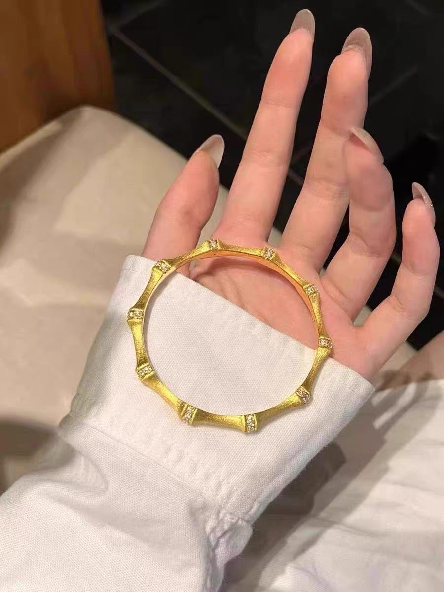 Nara | Hand-Brushed Bamboo Joint Pave Bangle