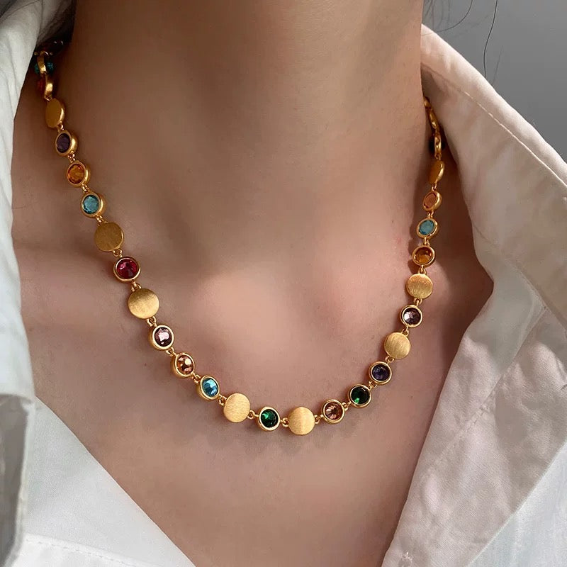 Jubilee | Hand-Brushed Gold & Colorful Gem Station Necklace