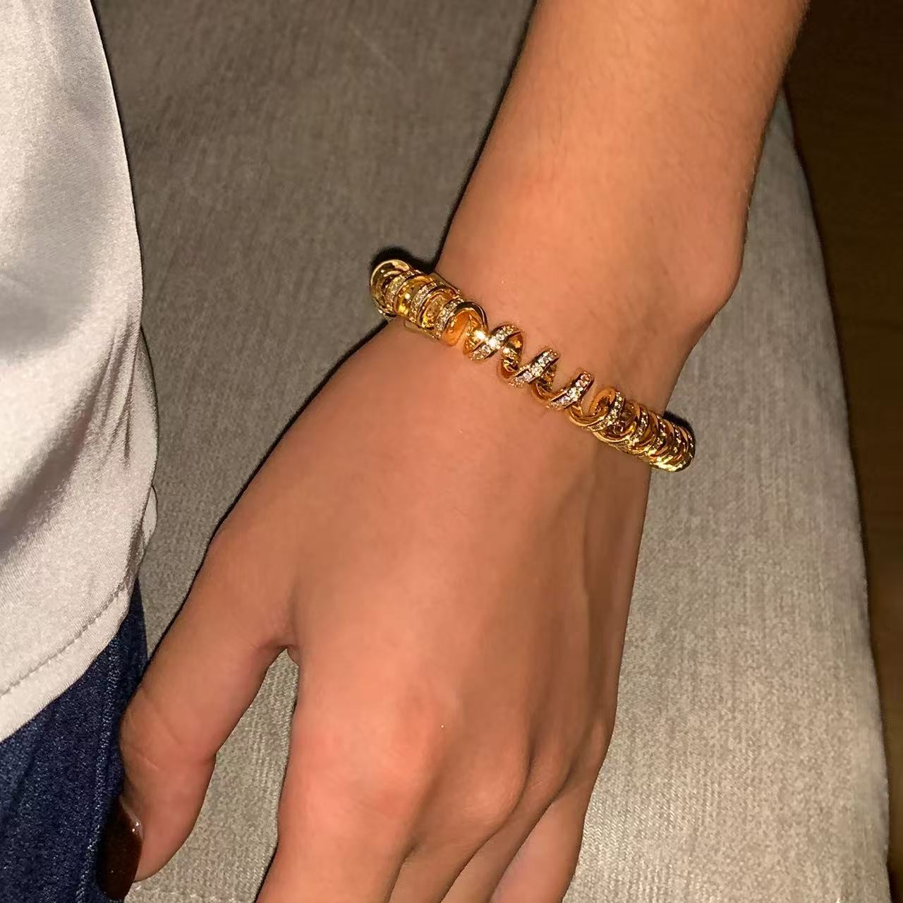 Helix | 22K Gold Plated Pave Spiral Statement Bracelet