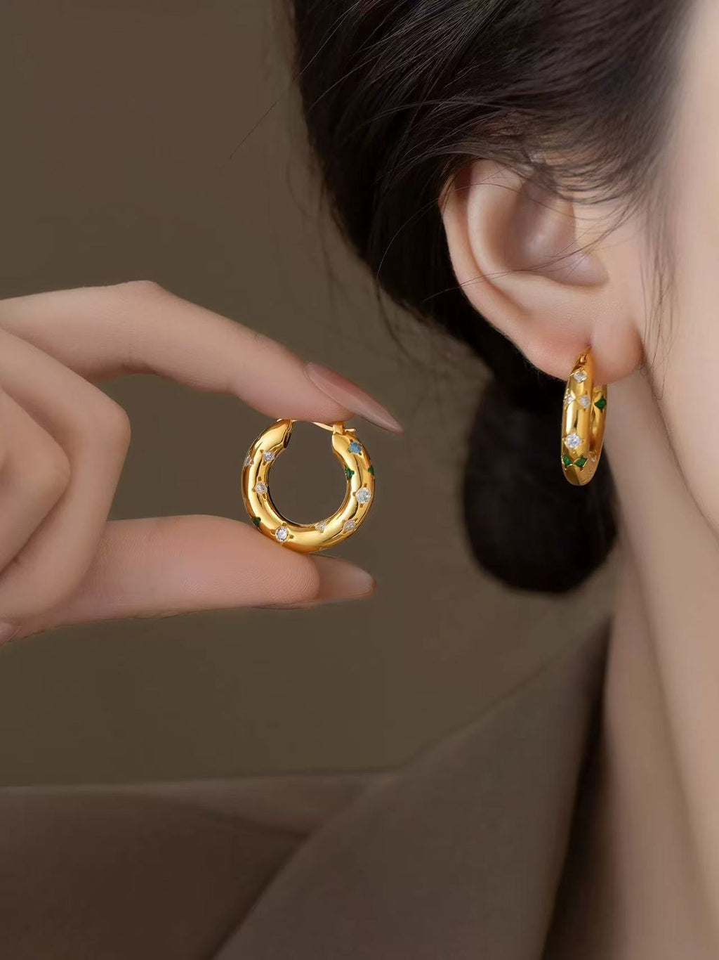 Astra | 24K Gold Plated Starburst Pave Chunky Hoops