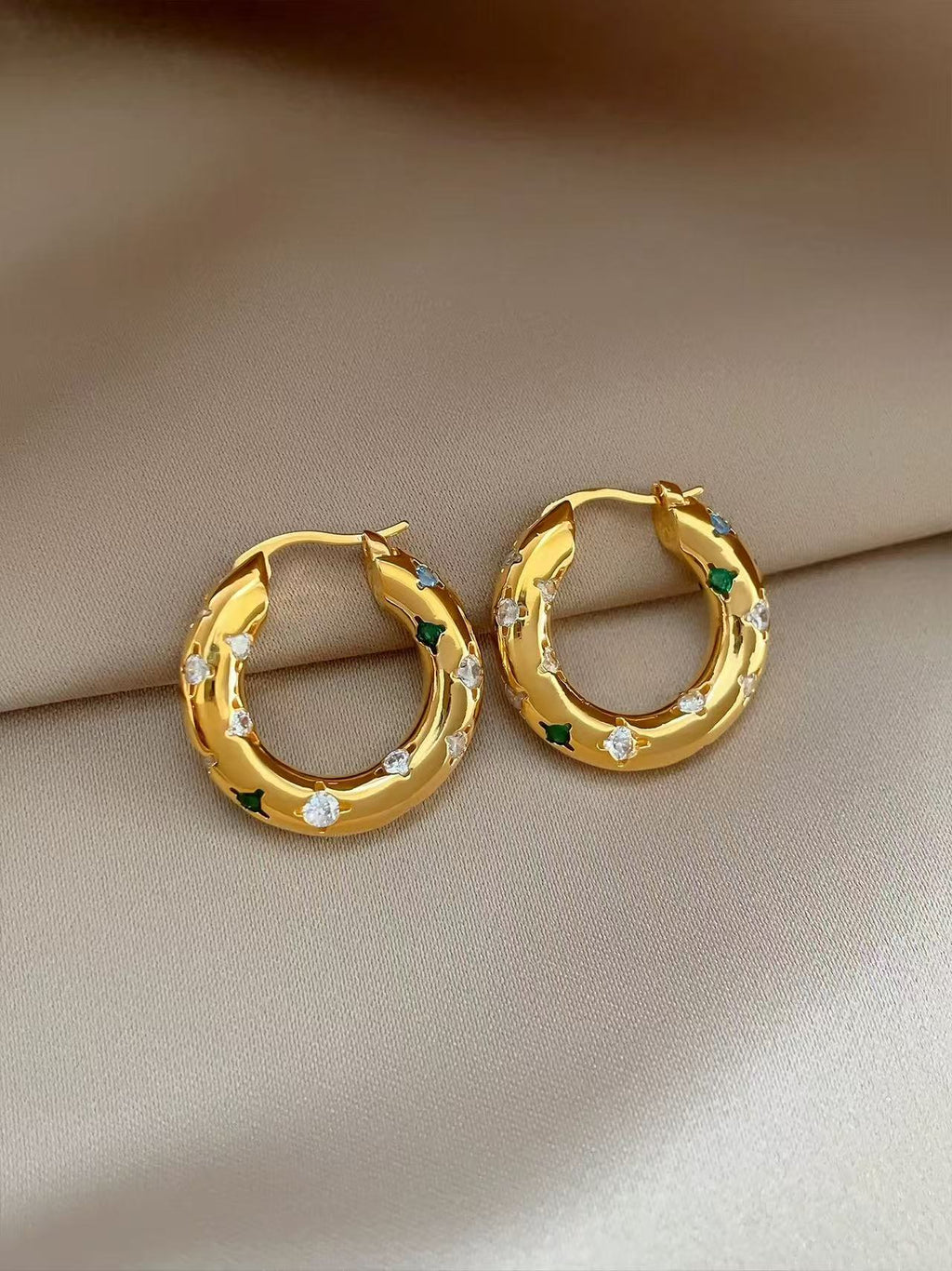 Astra | 24K Gold Plated Starburst Pave Chunky Hoops