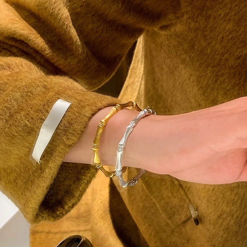 Nara | Hand-Brushed Bamboo Joint Pave Bangle