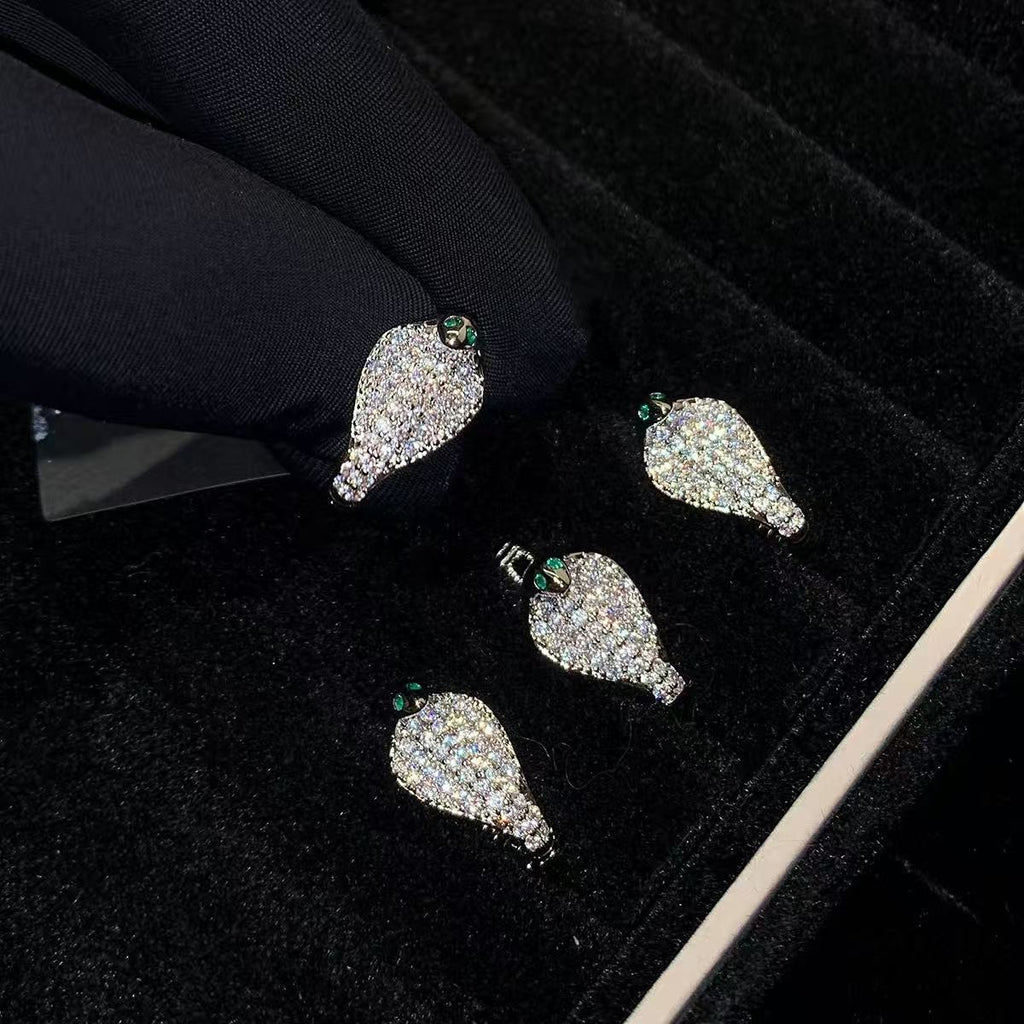 Serpentia | White Gold Plated Pave Serpent Stud Earrings