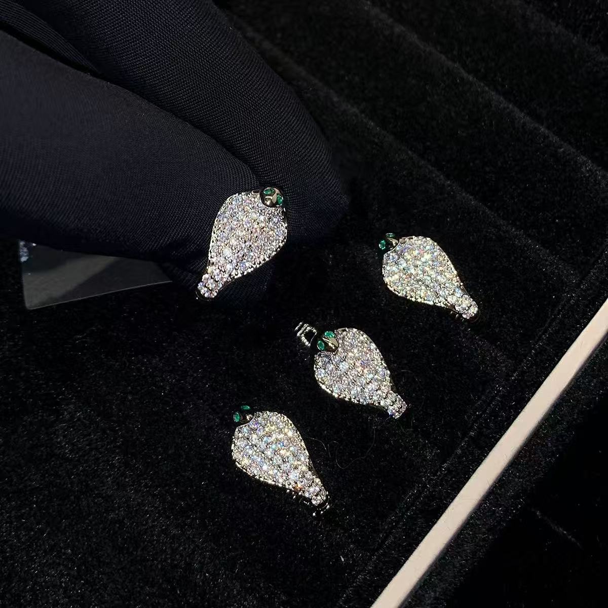 Serpentia | White Gold Plated Pave Serpent Stud Earrings