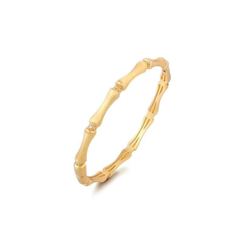 Nara | Hand-Brushed Bamboo Joint Pave Bangle