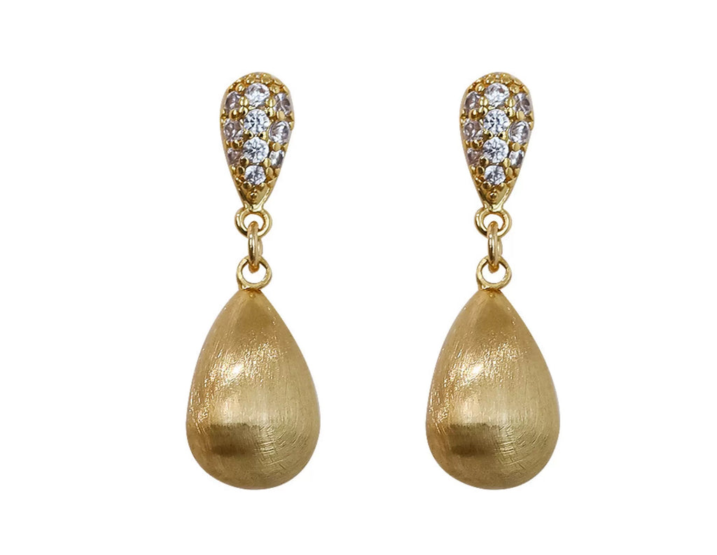 Lumina | Brushed Teardrop Pave Drop Earrings