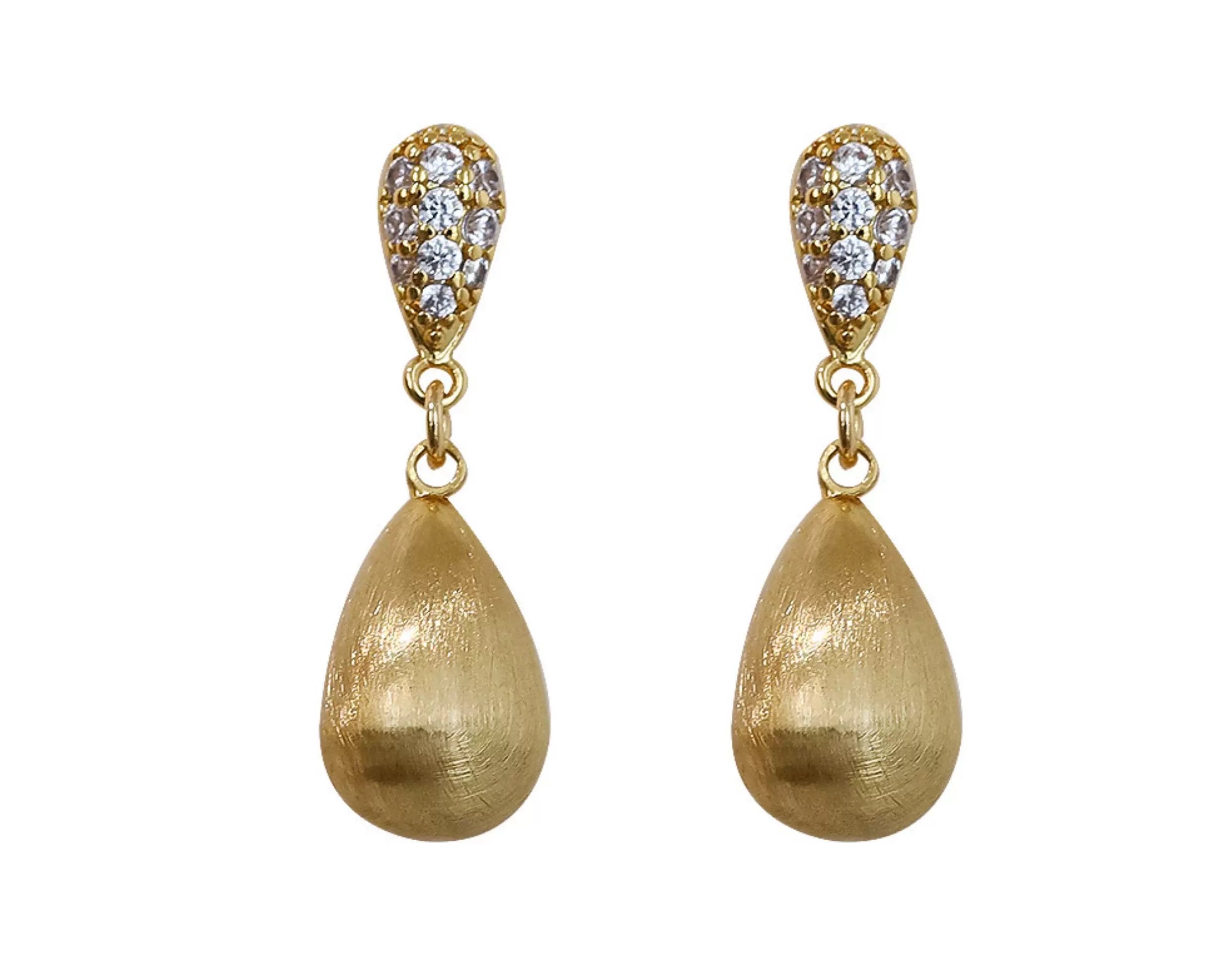 Lumina | Brushed Teardrop Pave Drop Earrings