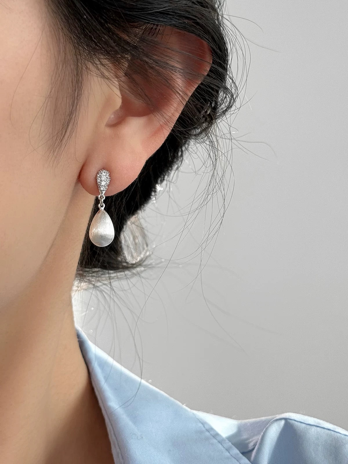 Lumina | Brushed Teardrop Pave Drop Earrings