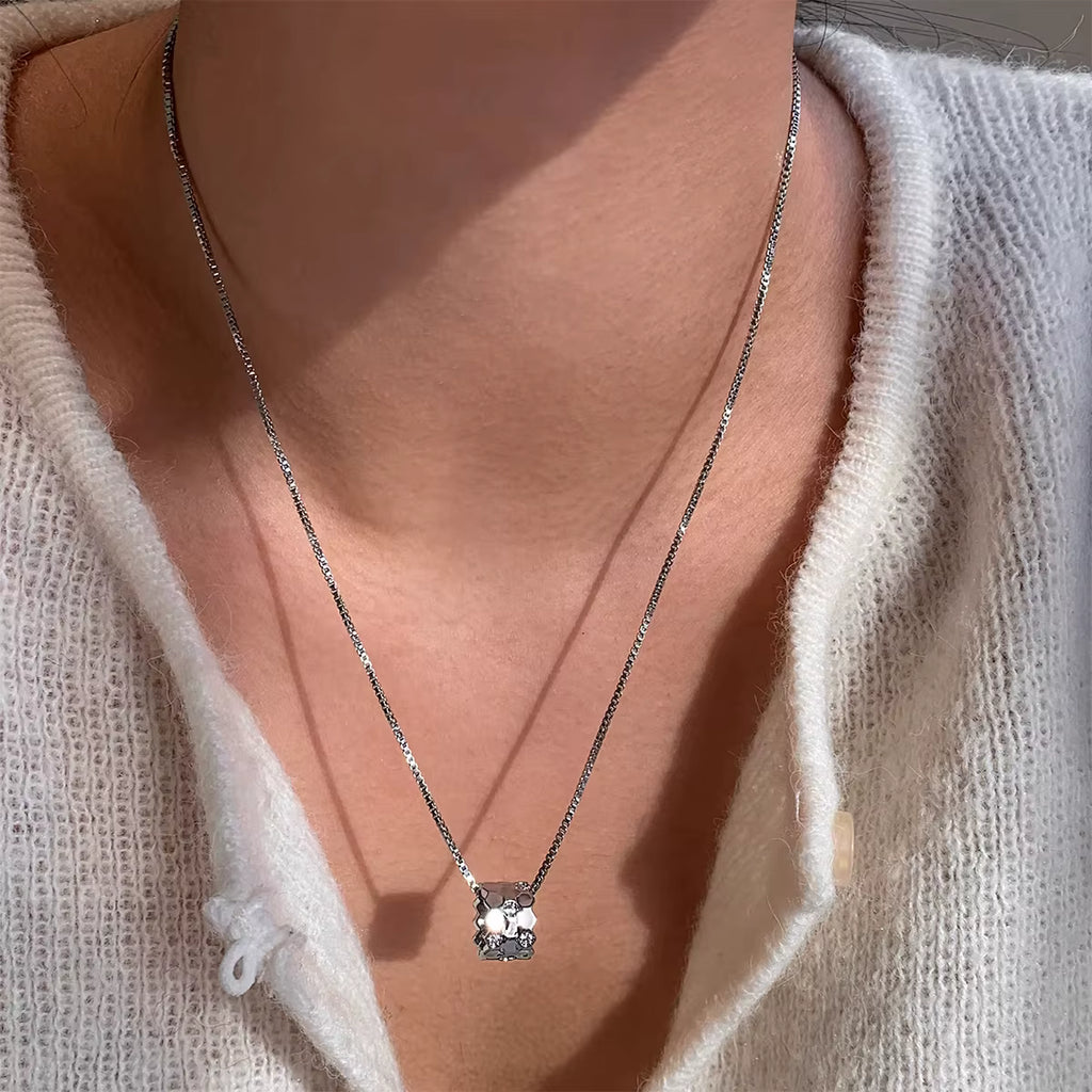 Aurora | Geometric Honeycomb Pave Cylinder Necklace