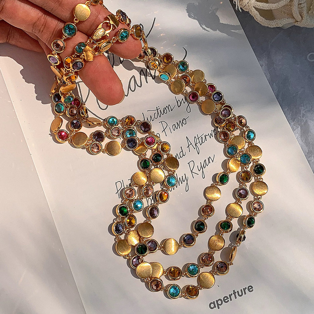 Jubilee | Hand-Brushed Gold & Colorful Gem Station Necklace