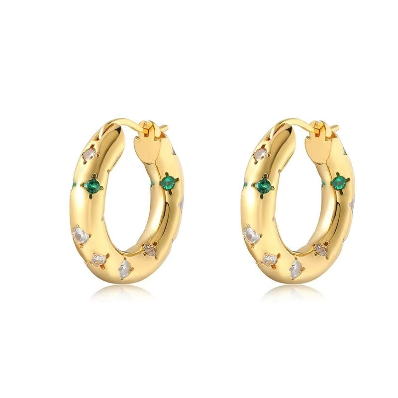 Astra | 24K Gold Plated Starburst Pave Chunky Hoops