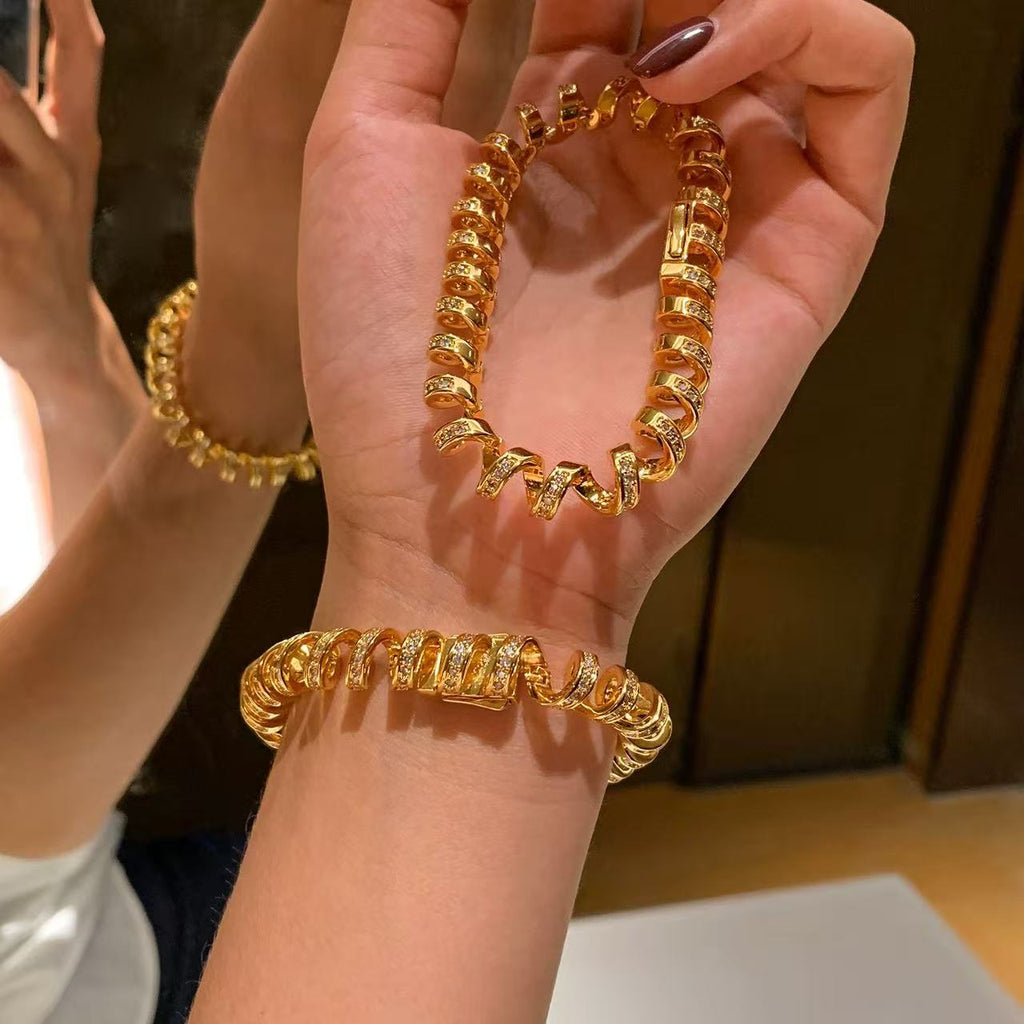 Helix | 22K Gold Plated Pave Spiral Statement Bracelet