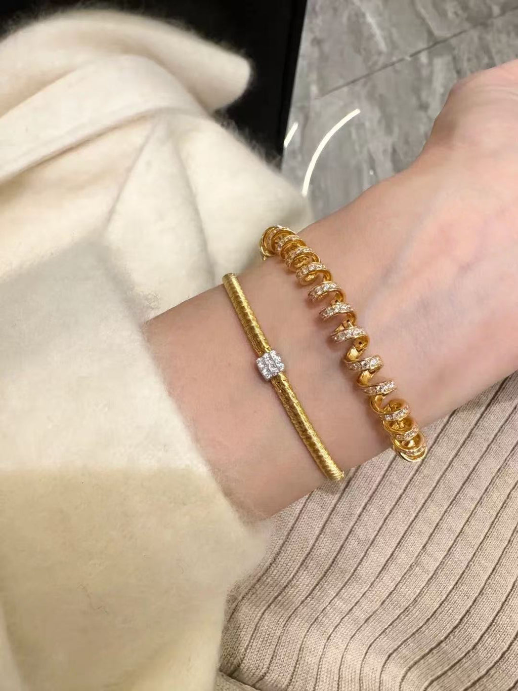 Helix | 22K Gold Plated Pave Spiral Statement Bracelet