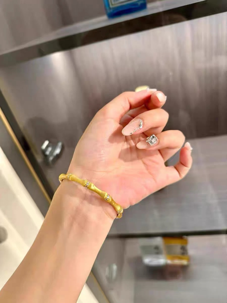 Nara | Hand-Brushed Bamboo Joint Pave Bangle