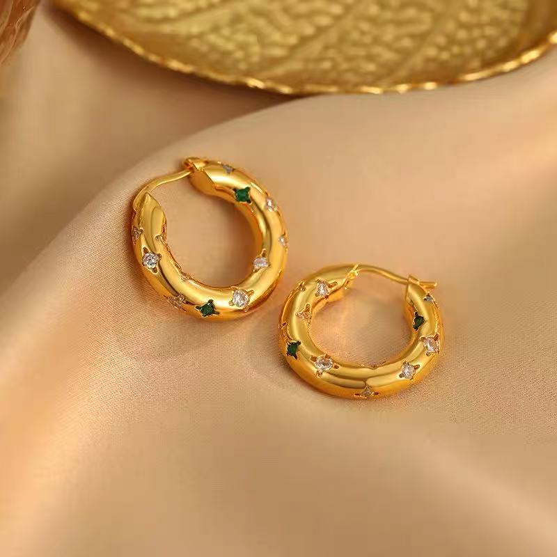 Astra | 24K Gold Plated Starburst Pave Chunky Hoops