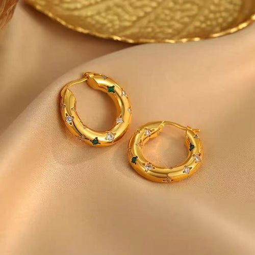 Astra | 24K Gold Plated Starburst Pave Chunky Hoops