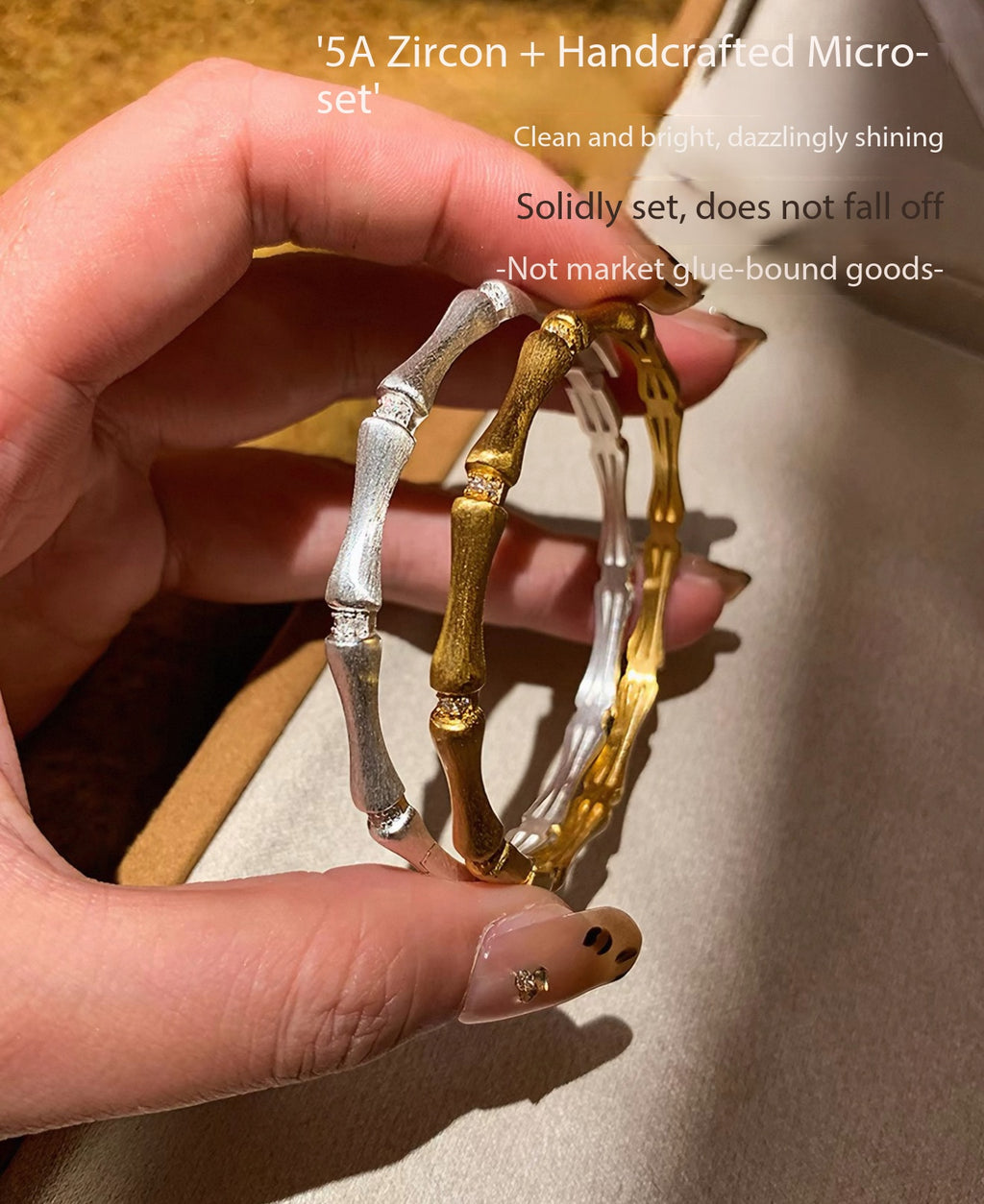 Nara | Hand-Brushed Bamboo Joint Pave Bangle