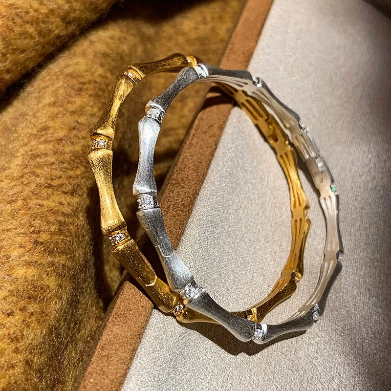 Nara | Hand-Brushed Bamboo Joint Pave Bangle