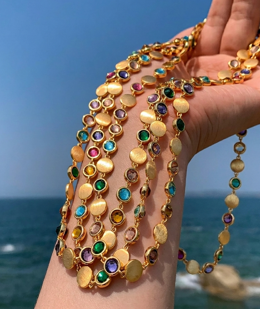 Jubilee | Hand-Brushed Gold & Colorful Gem Station Necklace