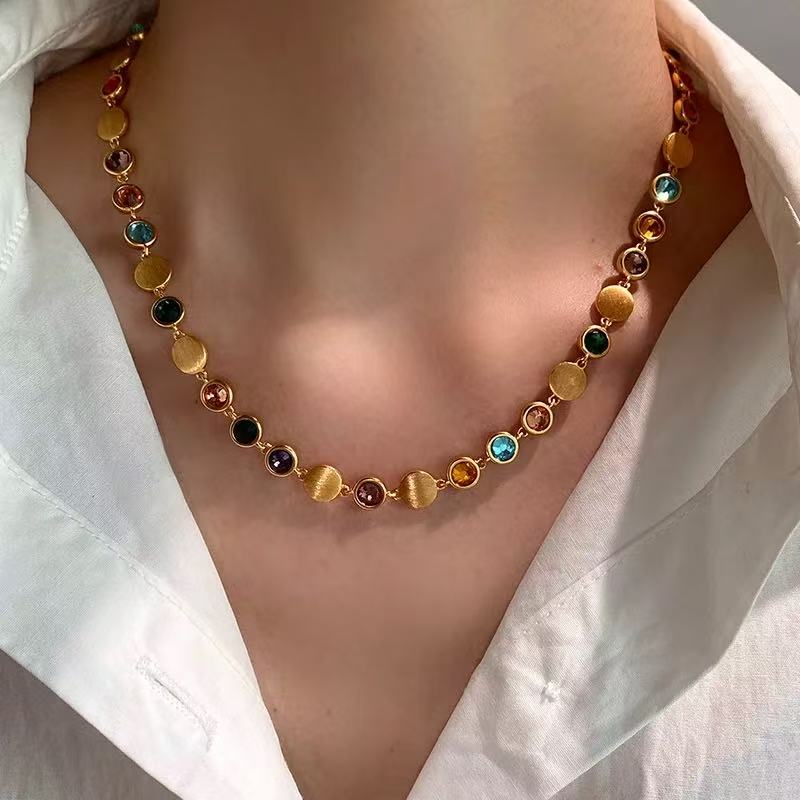Jubilee | Hand-Brushed Gold & Colorful Gem Station Necklace