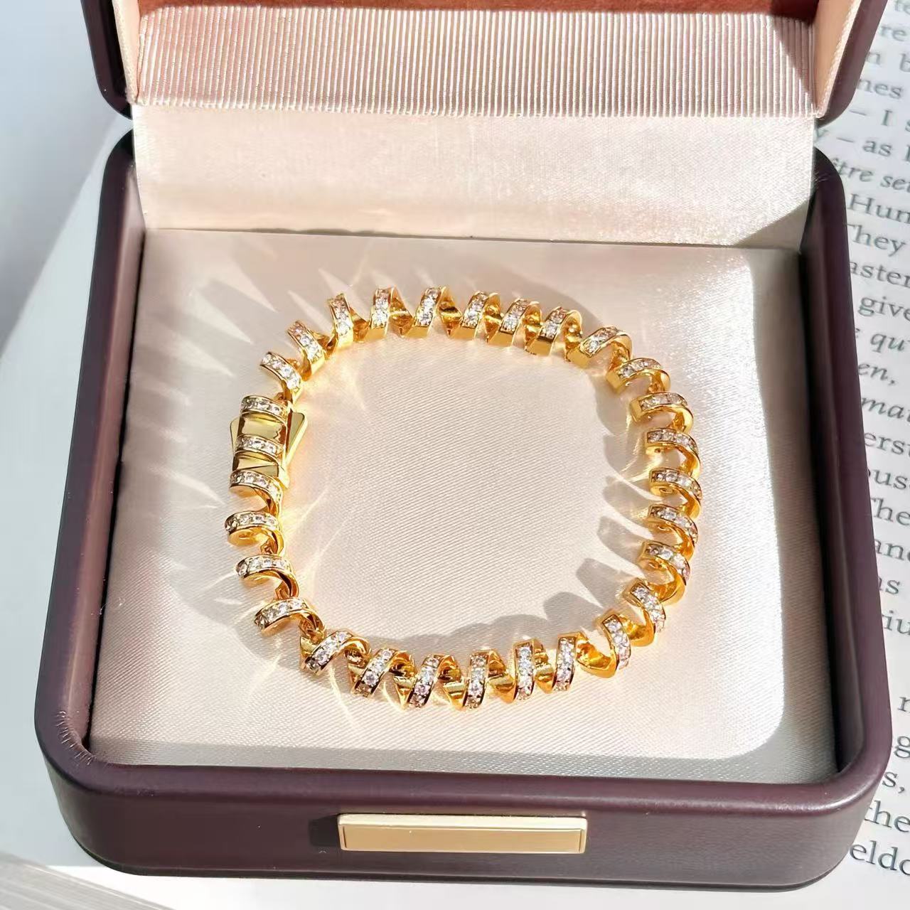 Helix | 22K Gold Plated Pave Spiral Statement Bracelet