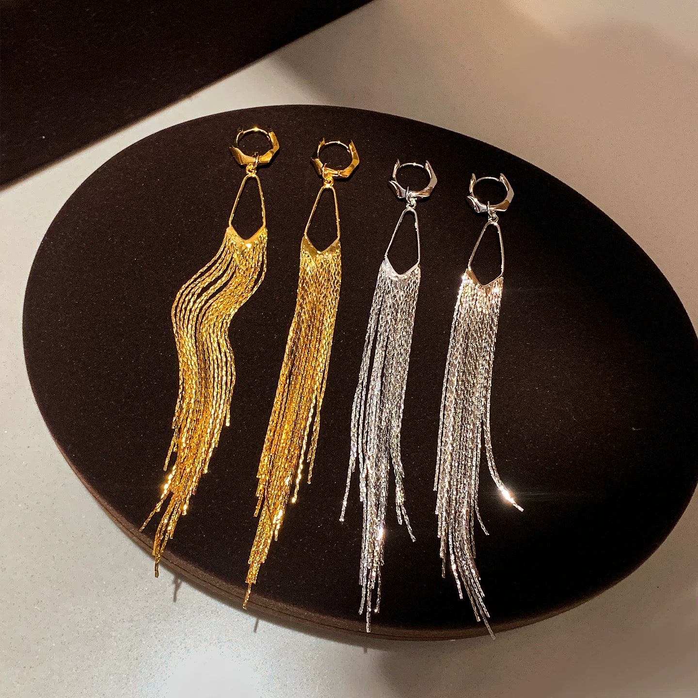 Cascade | 14.5cm Diamond-Cut Fringe Statement Earrings