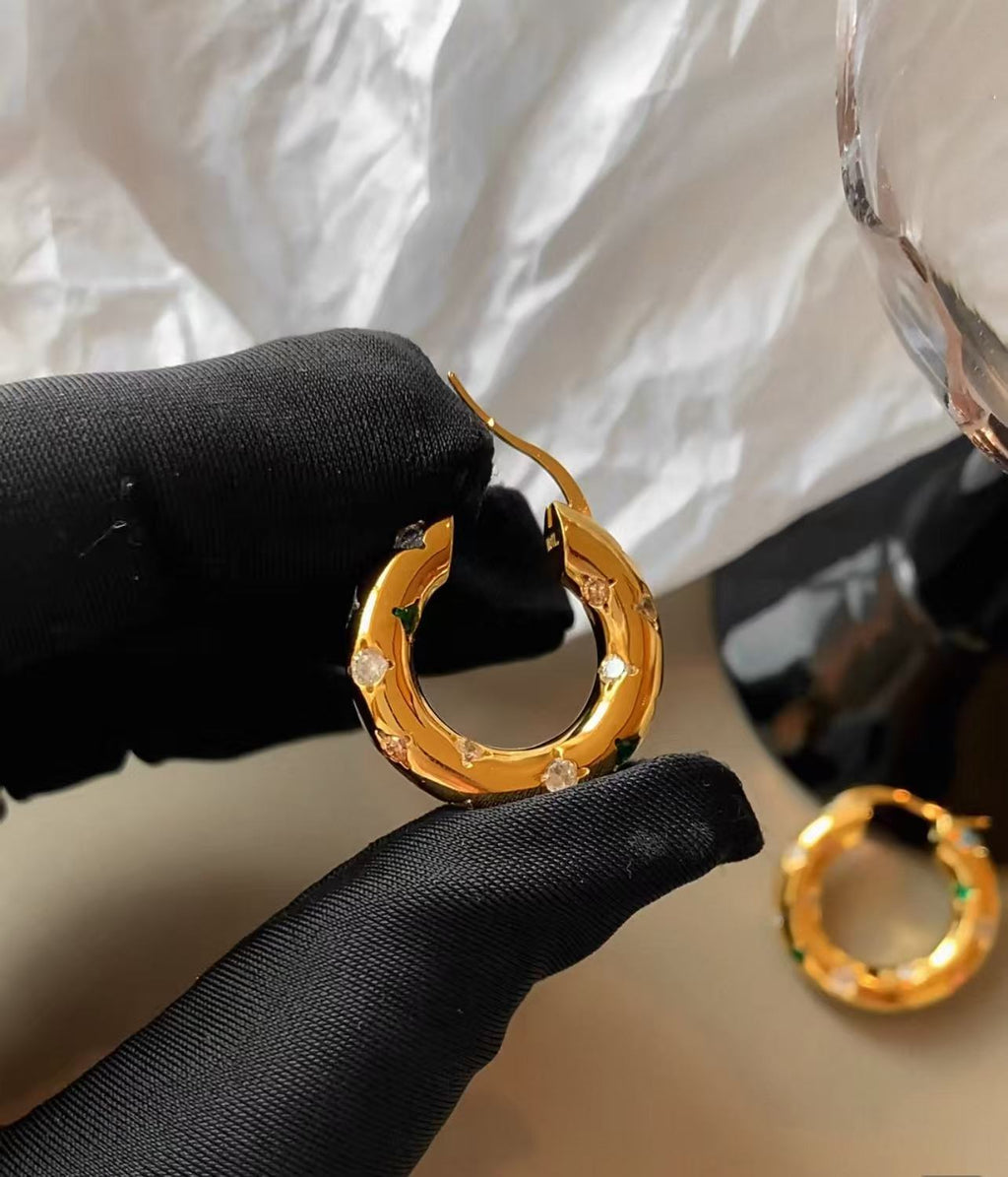 Astra | 24K Gold Plated Starburst Pave Chunky Hoops