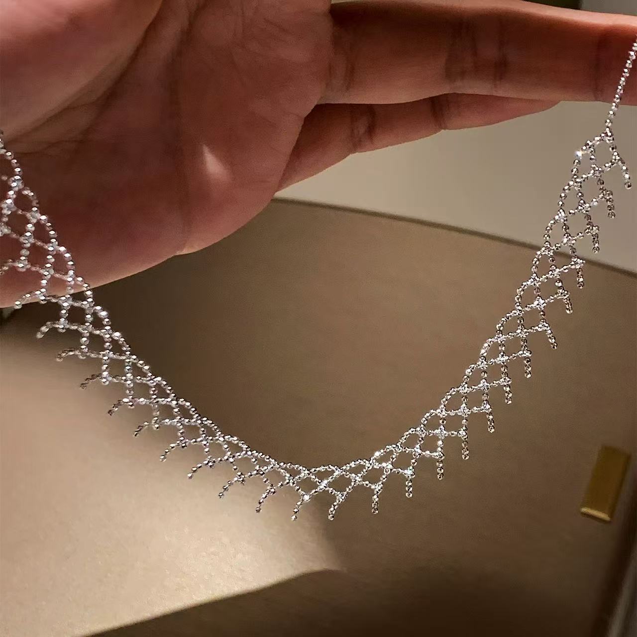 Lumina | Hand-Woven White Gold Plated Mesh Choker